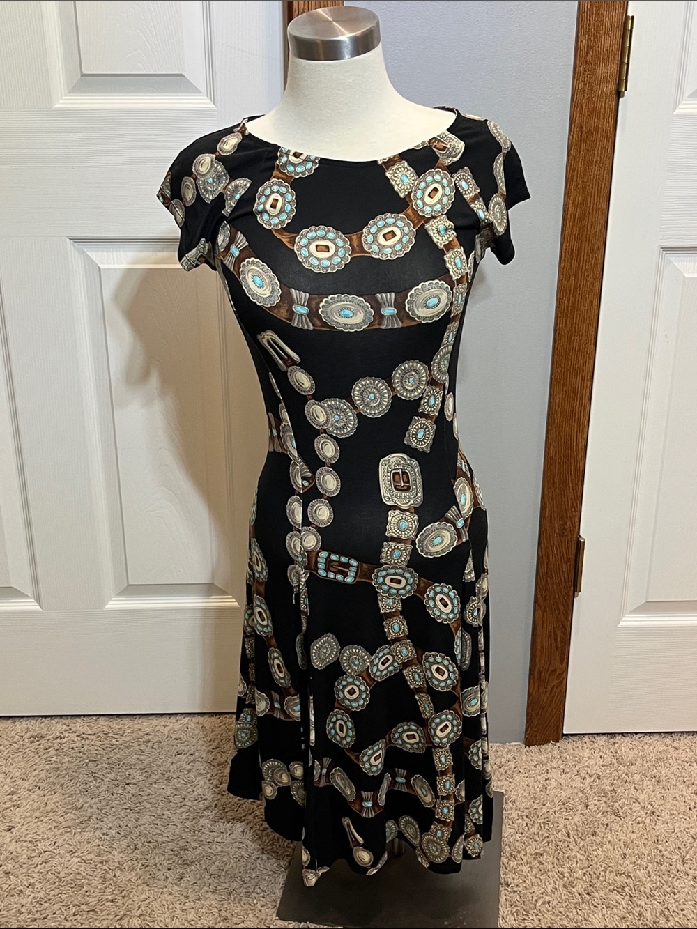 Lauren Ralph Lauren Black w/ Silver & Turquoise Belt Dress Southwestern Cowgirl